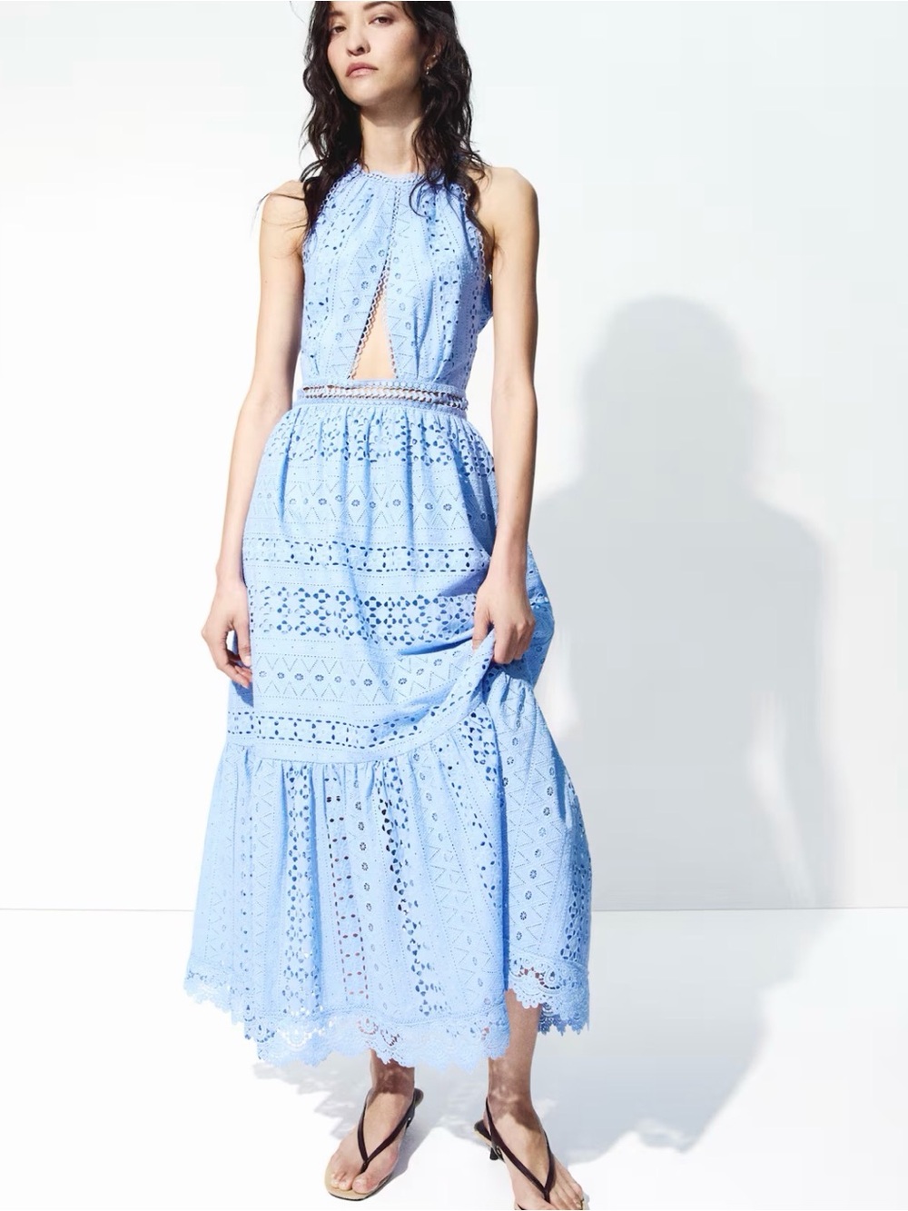 H&M Women’s Light Blue Eyelet Embroidered Dress Size medium NWT
